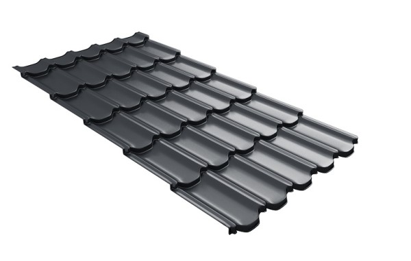Металлочерепица квинта плюс с 3D резом 0,5 Satin RAL 7024 мокрый асфальт купить в Балабаново